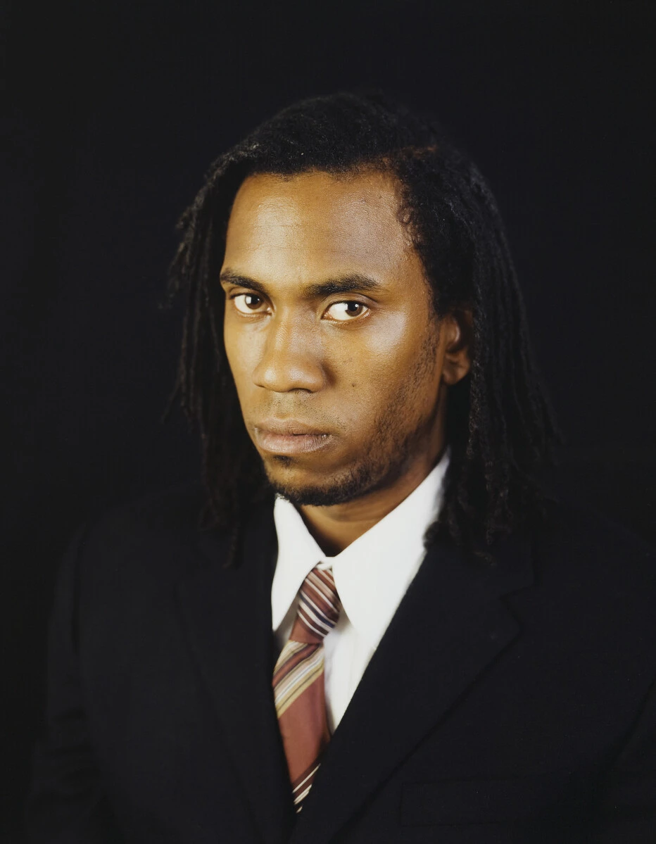 Rashid Johnson, <em>Self-Portrait with my hair parted like Frederick Douglass</em>, 2003. Lambda print mounted on Sintra; 57 1/4 × 45 1/4 × 1 3/8 in. (145.4 × 114.9 × 3.5 cm). Collection Museum of Contemporary Art Chicago, Gift of the Susan and Lewis Manilow Collection of Chicago Artists, 2006.26. © 2003 Rashid Johnson. Photo: Nathan Keay, © MCA Chicago. 2026/01/2006_26.jpg 