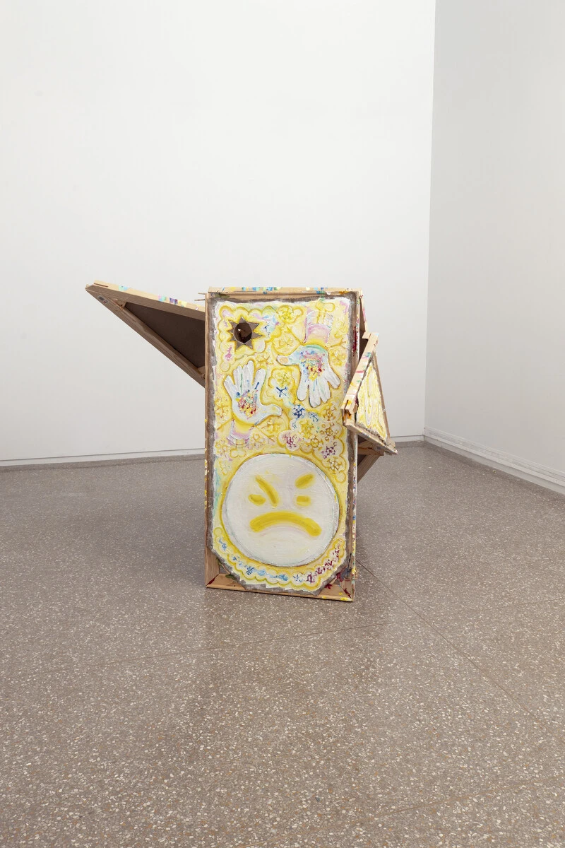 Mike Cloud (b. 1974, Chicago, IL; lives in Chicago), <em>Poison Arrows South Africa</em>, 2026. Acrylic on canvas, hinges, pegs, rope, and watercolor tape; 48 × 47 × 75 in. (121.9 × 119.4 × 190.5 cm). Courtesy of the artist and Thomas Erben Gallery, New York. Photo: Colleen Keihm. 2026/03/MCloud_Jan26_-03_R.jpg